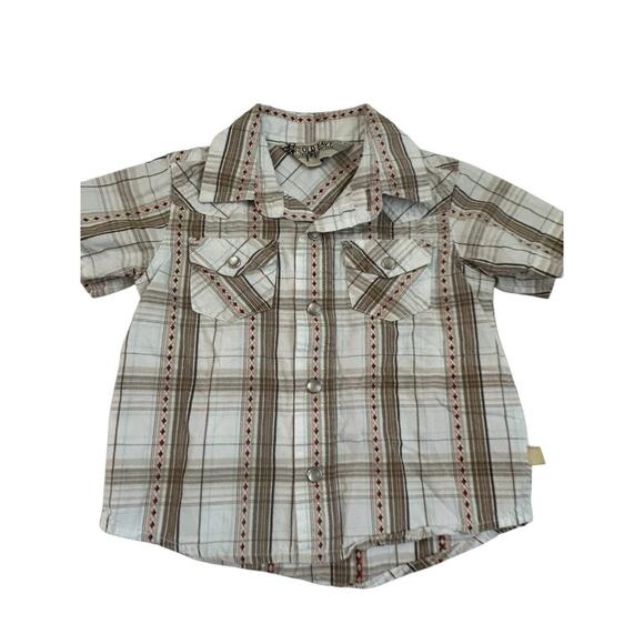 Vintage Old Navy Plaid Western Button Down Short Sleeve Short Pearl Snap 6-12 - Picture 3 of 9